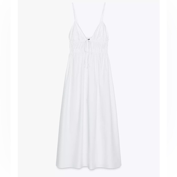 Zara White Poplin Midi Dress with Straps Extra Large - Picture 7 of 8
